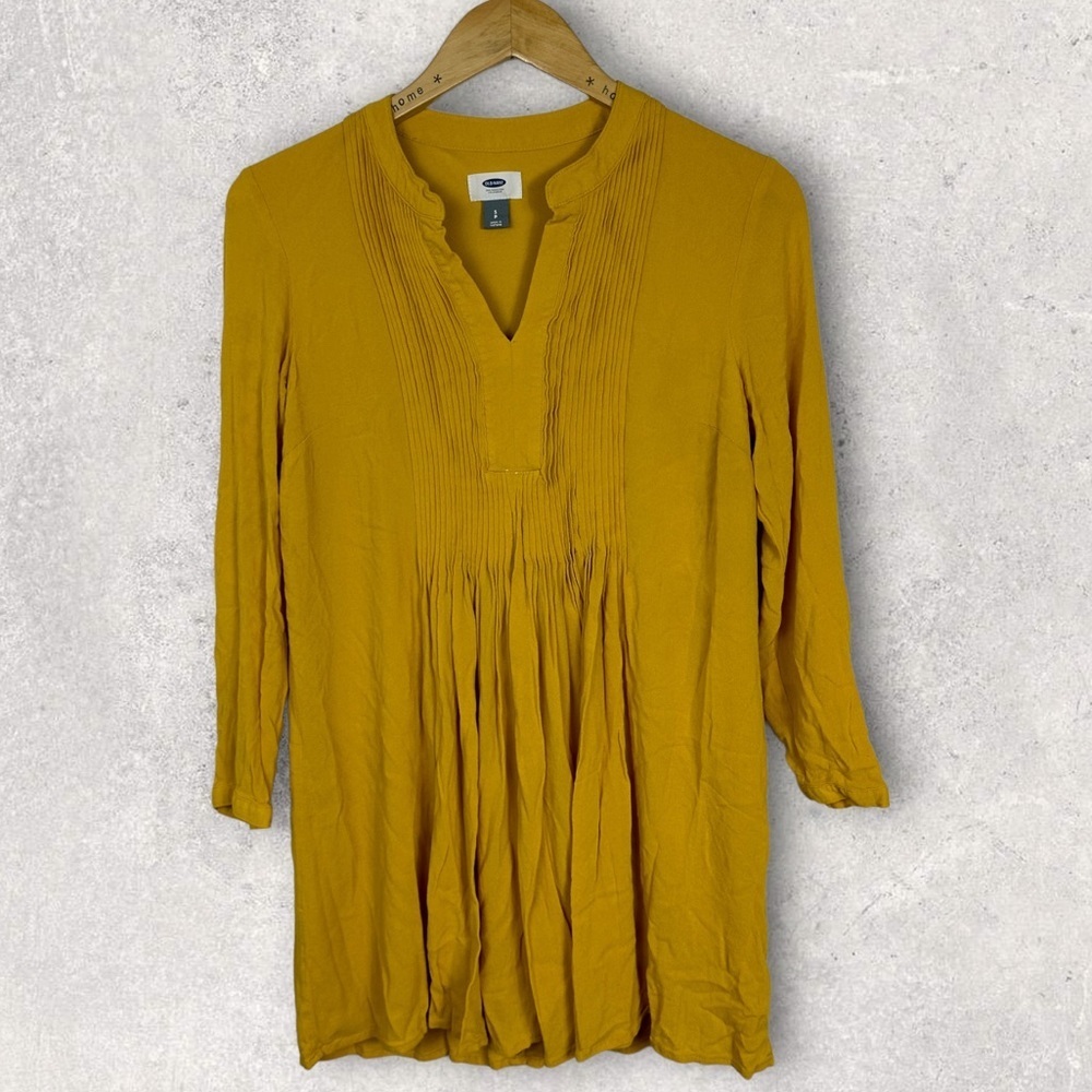 Old Navy Pintuck Yellow Dress Size Small Feeling Corny Long Sleeve Pleated Boho - Picture 12 of 12